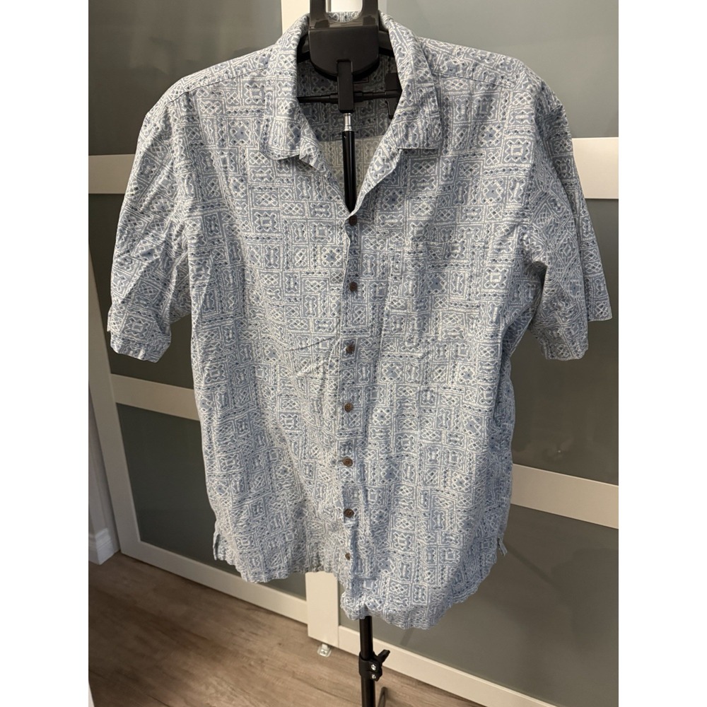 L.L. Bean Men's Blue Patterned Short Sleeve Shirt 100% Cotton Size XL TALL